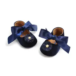 Популярная Осенняя обувь для маленьких девочек из флока с бантом и цветочным узором, для малышей, из ткани, для маленьких девочек, для