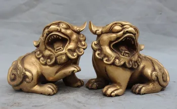 

wedding decoration 6"China Brass Copper Feng Shui Evil Guardian Door Fu Foo Dog Lion Statue Pair