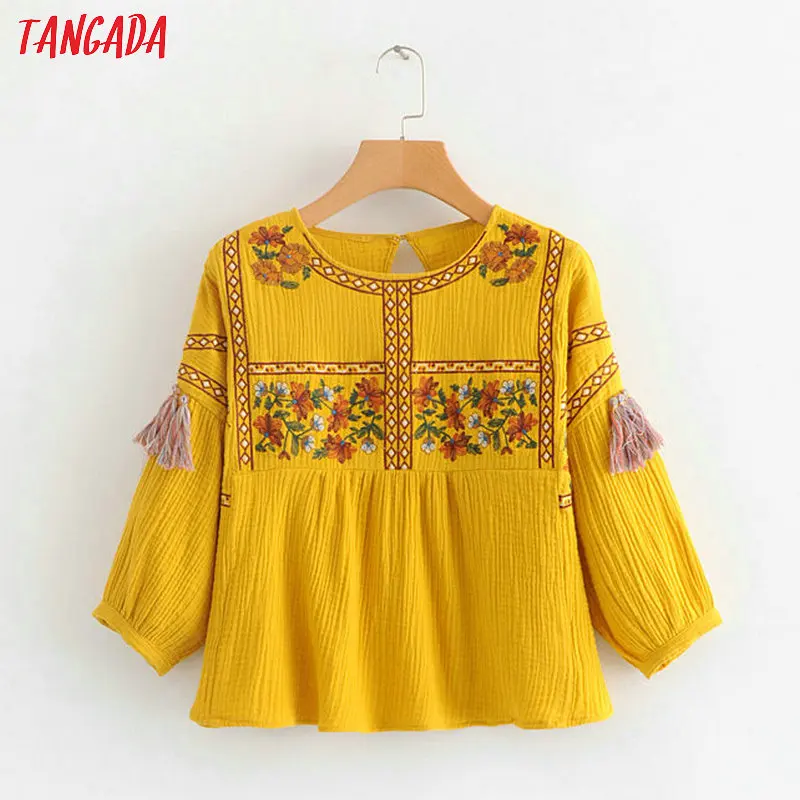 Buy Tangada women boho blouses embroidered tassels