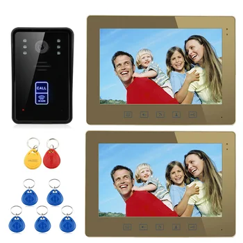 

10" RFID Video Door Phone Intercom Doorbell Touch Button Remote Unlock Night Vision 1 Camera + 2 Monitor