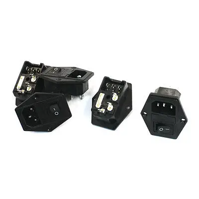

5Pcs Black 3 Pin SPDT Rocker Switch Fuse Holder IEC320 C14 Inlet Power Socket
