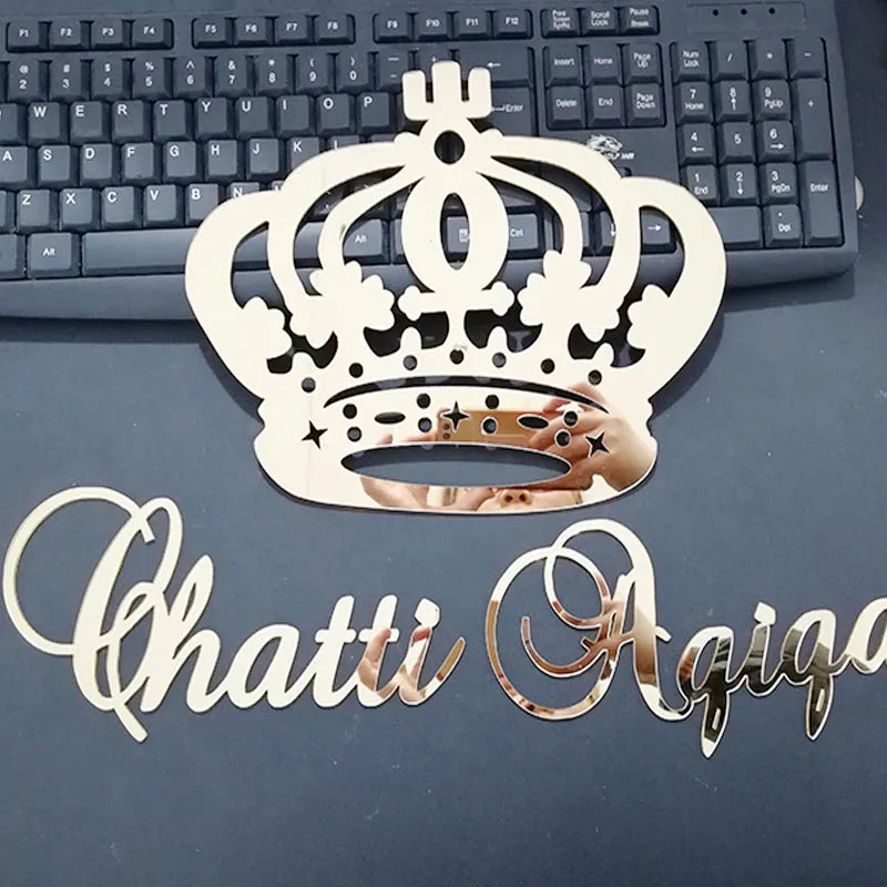 

Personalized Mirror Gold Acrylic Princess Crown Wall Hanging Name Sign Wedding Birthday Party, Custom Babyshower Nursery Sign