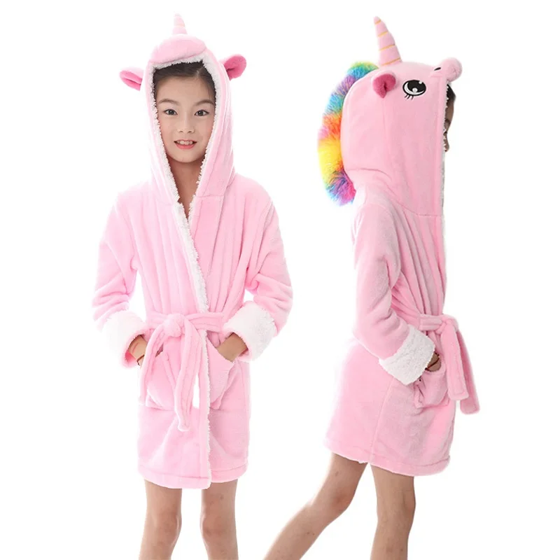 Новинка; банные халаты для маленьких девочек с единорогом; детский балахон с капюшоном; детский фланелевый банный халат; Пижама с рисунком панды; одежда для сна - Цвет: pink tenma