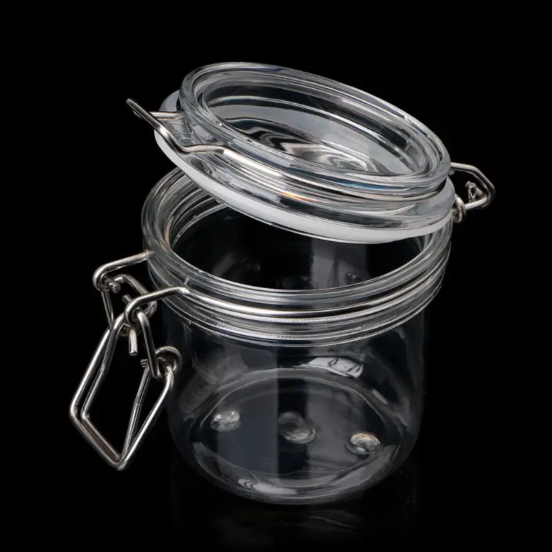 

450ML Plastic Round Clip Top Storage Jar With Airtight Seal Lid Kitchen Food Container Tableware Preserving Cosmetic Cream Orga