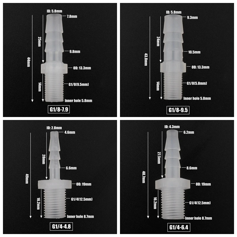 5 шт. G1/8 G1/4 наружная резьба до 2,8~ 12 мм пищевой PP прямые разъемы аквариумный аквариум Воздушный аэратор насоса шланг пагода суставы
