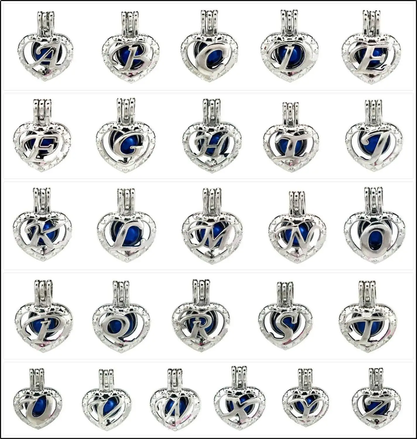 

Alphabet Cage Pendants, 26Pcs/Lot A-Z Letter Charm Cage Locket Jewelry, Can Open Pearl Gem Bead Cage Pendant CP66