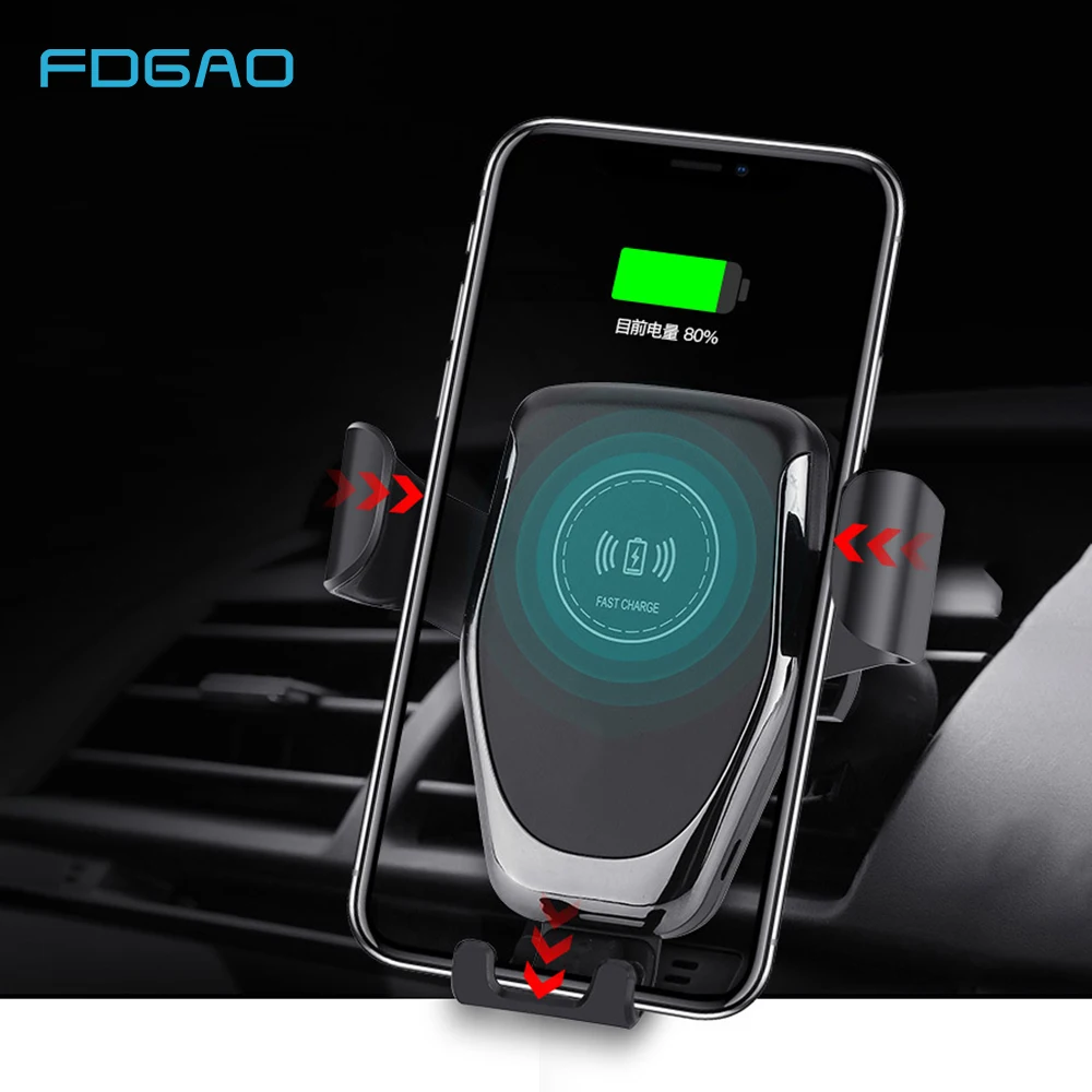 FDGAO Qi Wireless Charger Dock Car Holder for iPhone XS Max XR X 8 Air Vent Wireless Charging Mount Pad For Samsung S9 S8 Note 9