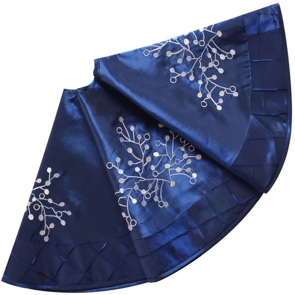 

Deluxe Embroidered berry with Handcraft Pintuck Border,Extra Large Blue Christmas Tree Skirt-50"/90cm