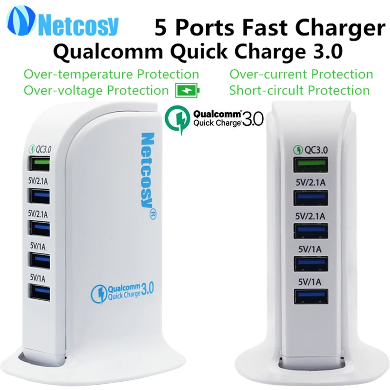 

Qualcomm Quick Charge 3.0 5 Ports Smart Mobile Phone Charger Desktop USB Charger for iPhone for Samsung for Xiaomi Fast Charger