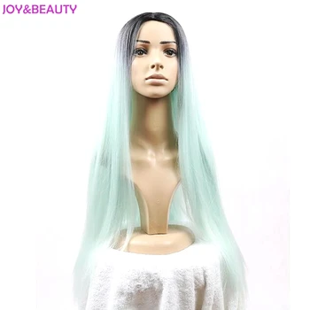 

JOY&BEAUTY Hair Ombre Mint Green TwoTone Long Straight Synthetic Wig Glueless Heat Resistant Hair 24inch For WOmen Wigs
