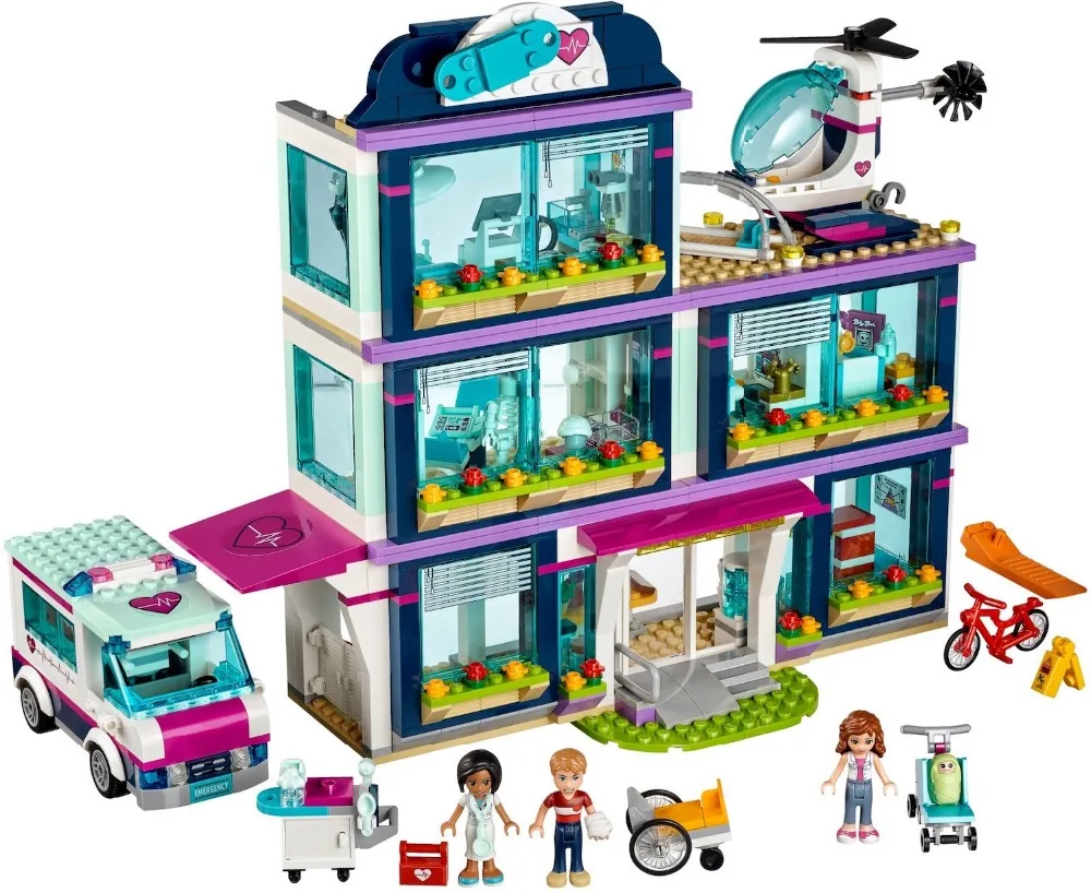 

NEW 932Pcs Model building kits Compatible with Legoings girls friends 41318 Heart Lake Love Hospital 3D Bricks figure toys