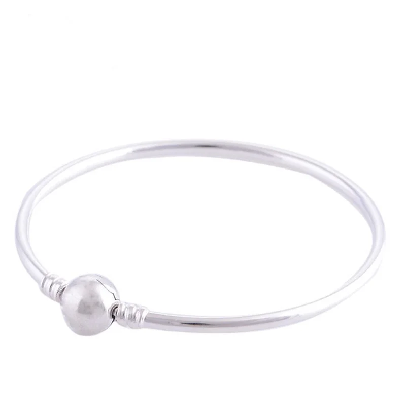 

Simple Banlge Bracelet with Round Ball Clasp For Women & Men Fashion DIY Silver 925 Jewelry Beaded Bracelets Fine Charms Bangles