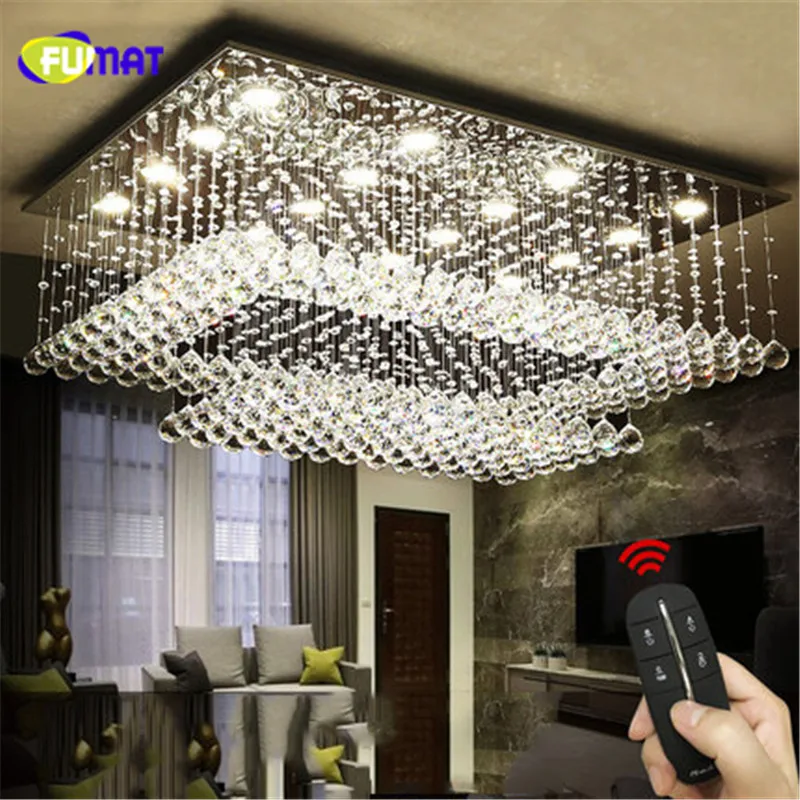 

FUMAT Rectangular Crystal K9 Stainess Steel Remote Control LED Ceiling Lamp Luxury Suitable For Dining Room Foyer Kitchen Etc