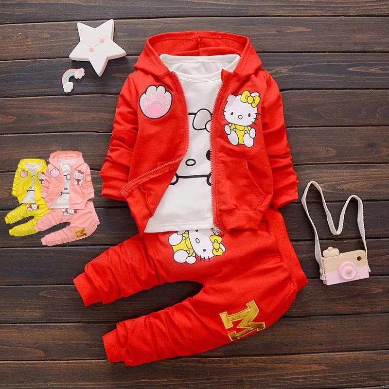 

Autumn winter KiTTY Cat cartoon boutique kids clothing Baby girl clothes kids clothes (Jacket + clothes + pants 3 pieces) 9M-3Y