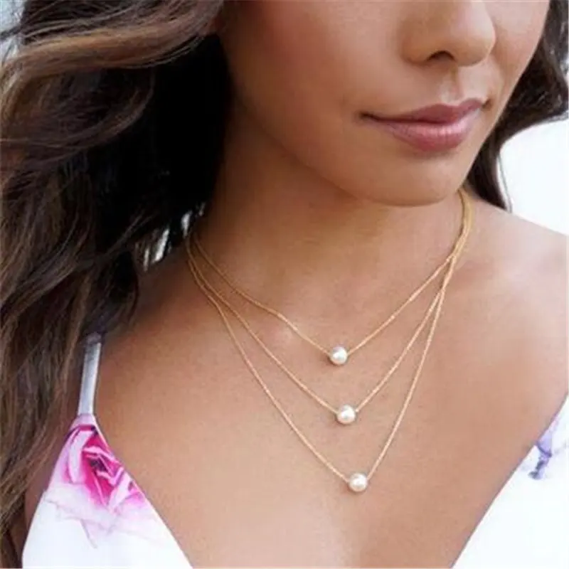 

European and American fashion accessories new size electroplated sequins and beautiful multi layer pearl long necklaces for wome