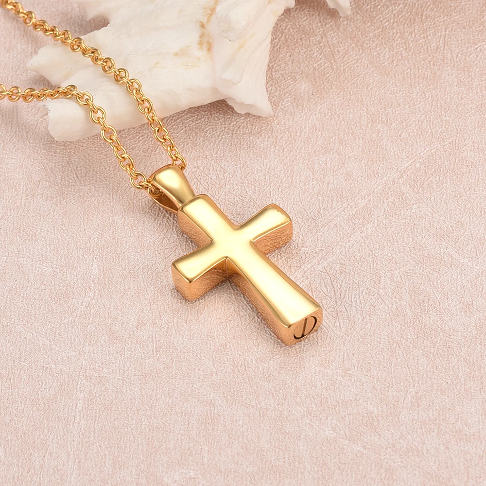 Trendy Stainless Steel Deft Design Charm Cross Cremation Urns Ashes Pendants Necklaces Women Man