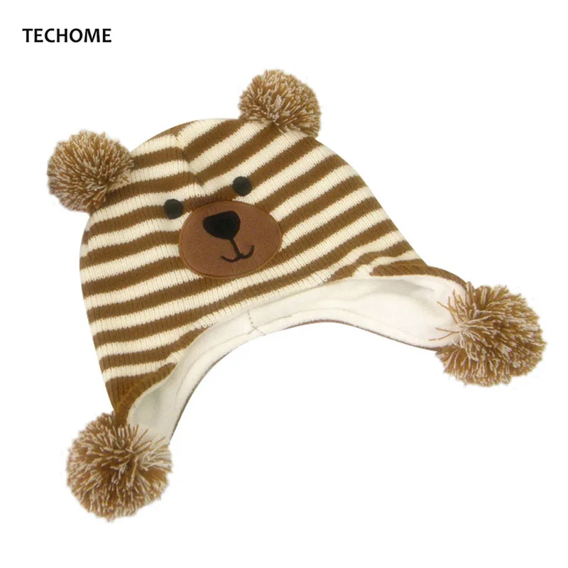 

Knitted Baby Hat Protect Ears Cap Autumn Winter Bear Warm bonnet Hats For Baby Infant Toddle 0-5 Years Old Head Accessories