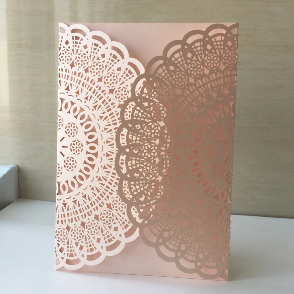 50pcs Peach Color Laser Cut Lace Flower Elegant Wedding