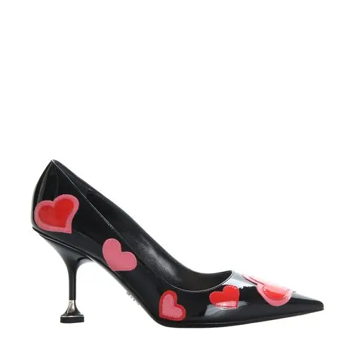 

Top Quality Women High Shoes Black Leather Powder Heart Adornment Lady High Heel Single Shoes
