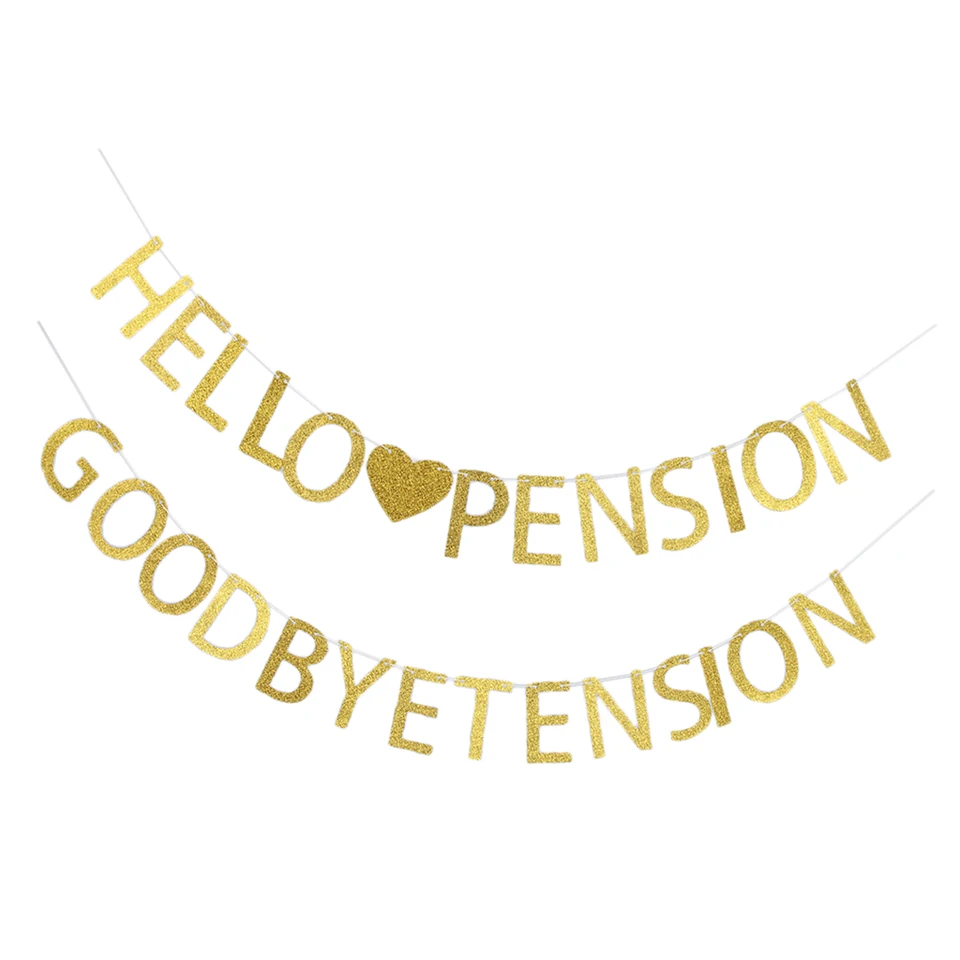 Goodbye Tension Hello Pension Gold Glitter Garland Retirement Party Backdrops Decor Banners Streamers Confetti Aliexpress