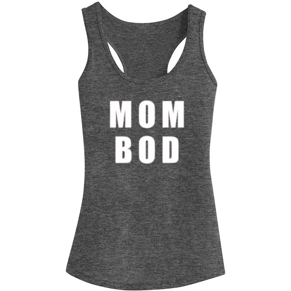 Womens Funny Mom Bod Fitness Workout Racerback Tank Tops Heathered Grey ...