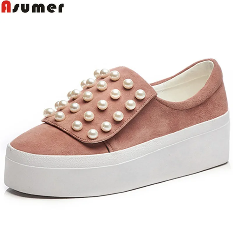 

ASUMER black pink fashion spring autumn new arrival flat platform shoes woman round toe casual women suede leather flats