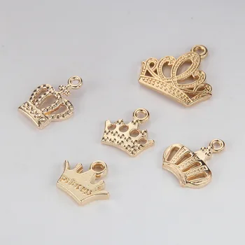 

50pcs/lot Wholesale Hot High Quality Alloy Golden Charm Flat Crown Princess Charms Pendant For Necklace Jewelry Accessories