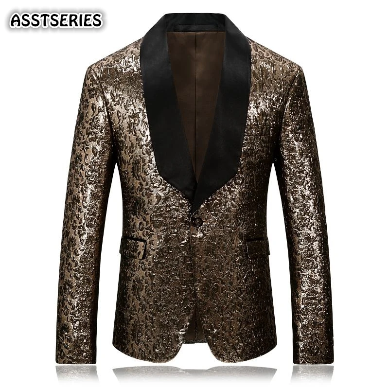 Asstseries Gold Blazer For Men Casual Slim Fit Mens Shiny Floral Suit