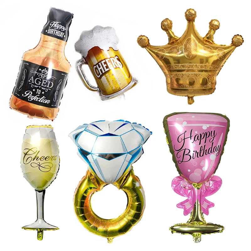 

Champagne Cup Whiskey Bottle Foil Balloon 30 Years Old Happy Birthday Party Decoration Adult Gold Crown Balloons Wedding Balloon