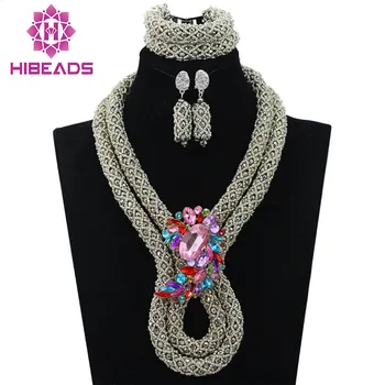 

Silver African Beads Jewelry Set 2016 Nigerian Wedding African Beads for Brides Party Bridal Jewelry Set Free Shipping AIJ460