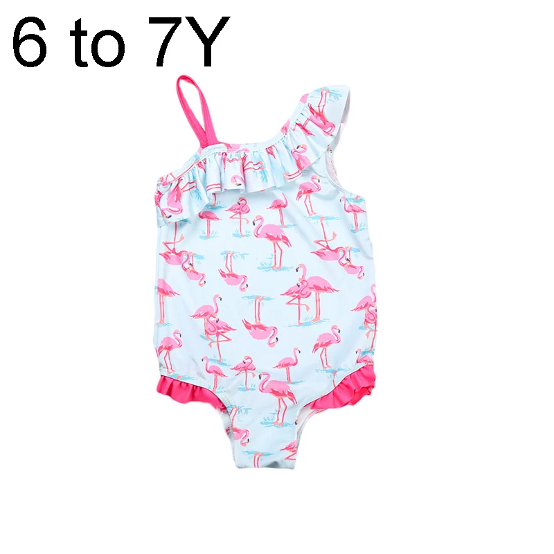 Модный детский купальник с рисунком фламинго для маленьких девочек; купальник с оборками; купальник-Бикини на одно плечо; детский пляжный купальный костюм - Цвет: 6 to 7Y
