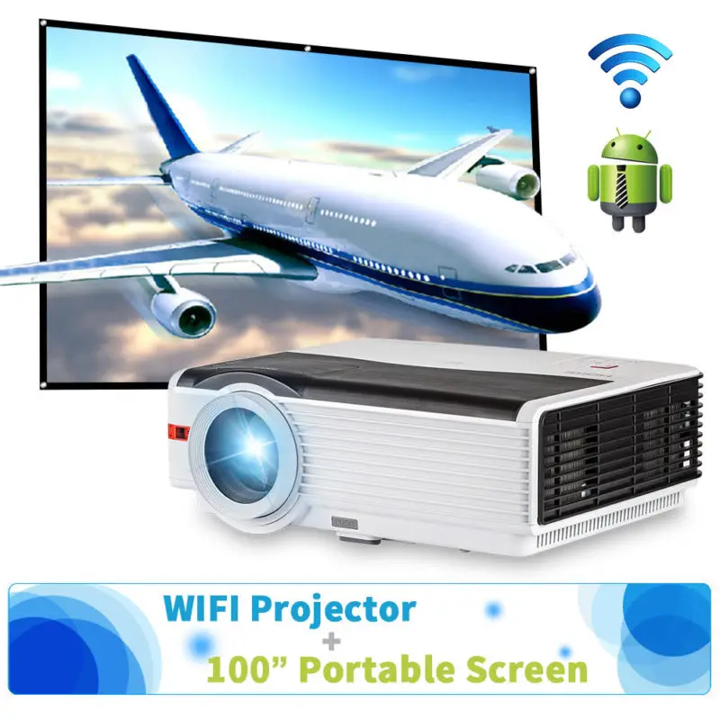 Wifi Android 5000lm font b LED b font Projector 100 Outdoor 16 9 Portable Screen for