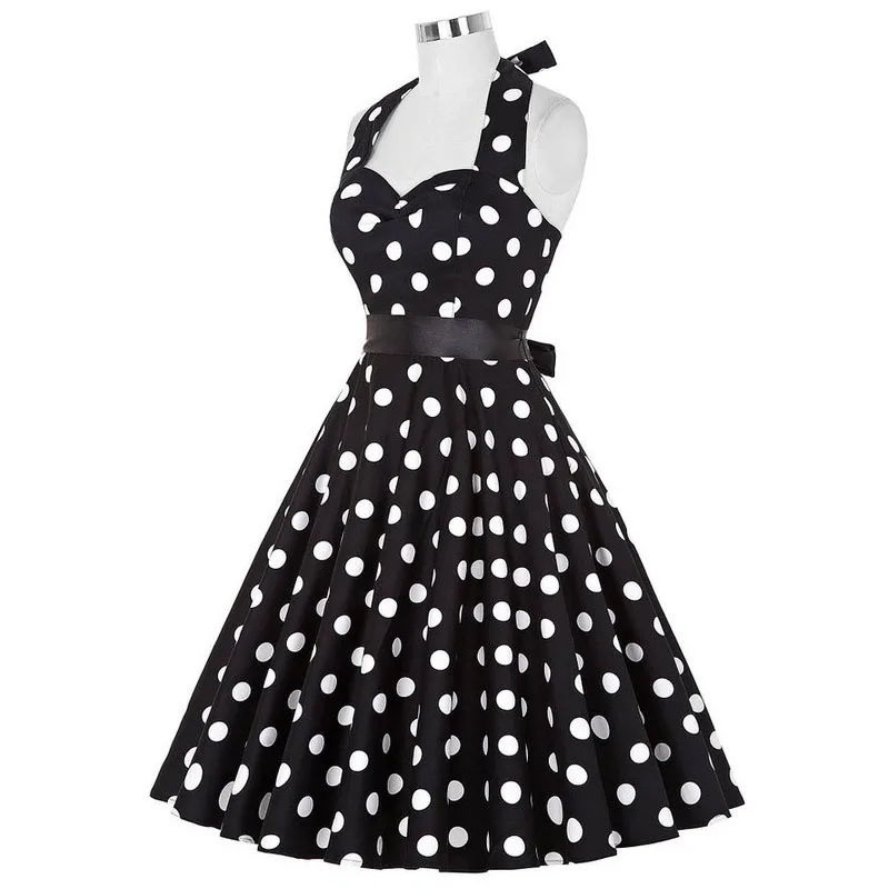 Sexy Retro Red Polka Dot Dress Audrey Hepburn Vintage Halter Dress 50s 60s Gothic Pin Up Rockabilly Dress Plus Size Robe