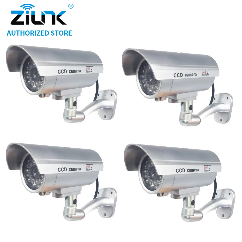 

Dummy Fake 4pcs Bullet Camera Outdoor Indoor Security CCTV Surveillance Waterproof Camera Flashing Red LED Free Shipping Silver