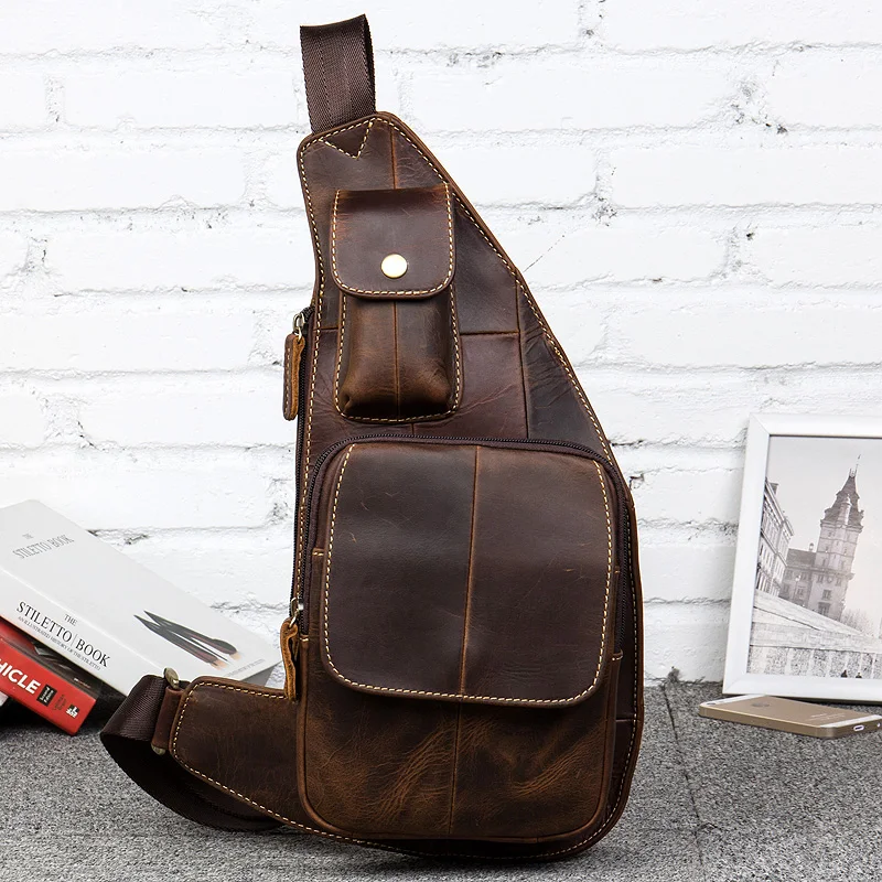 New Genuine Leather Chest Bag Men's Crossbody Bags Vintage Single