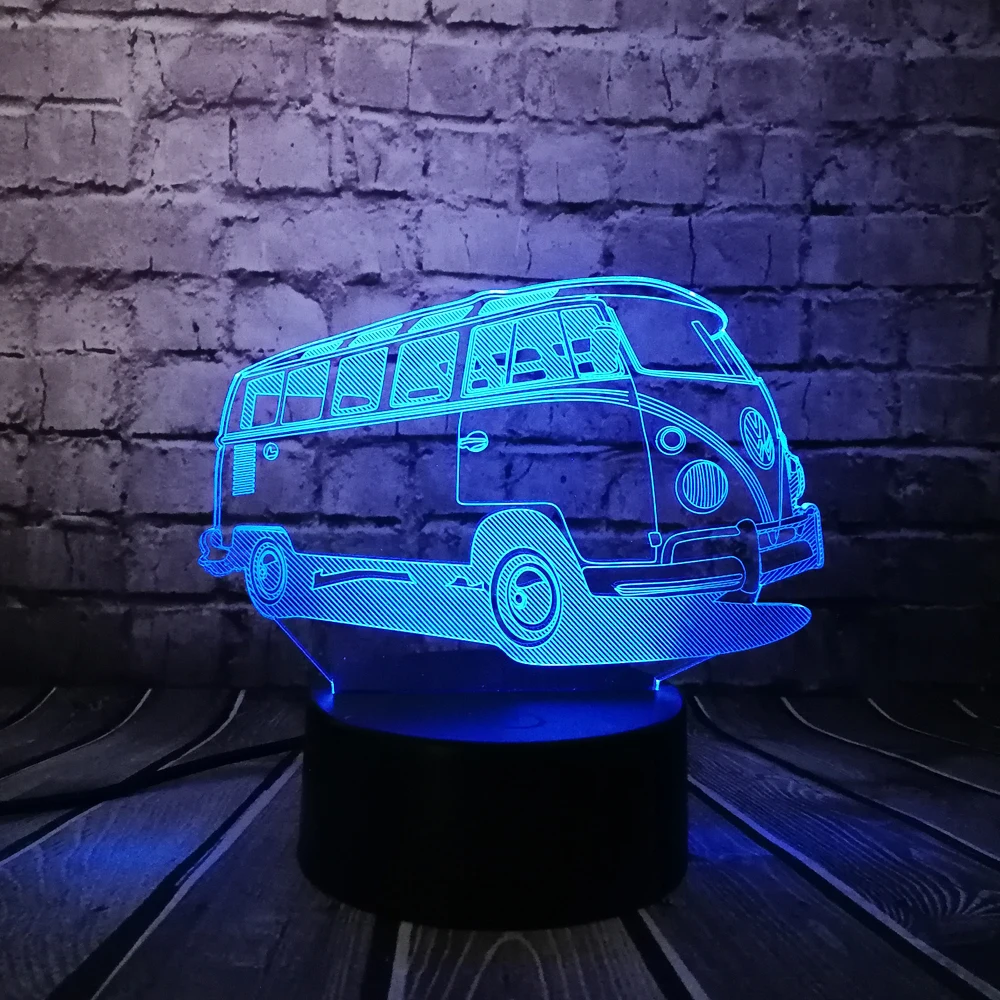 

Travel BUS LED 3D Lamp Multicolor Gradient RGB Cartoon Car Night Light Illusion Bedroom Bedside Decor Lampara Child Kid Toy Gift