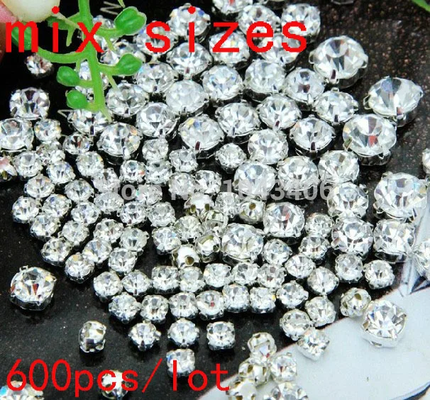 free shippment!Mix Size Crystal Clear Color Round Sew on Rhinestones With Claw Beads fancy stones with Settings jewelry findings