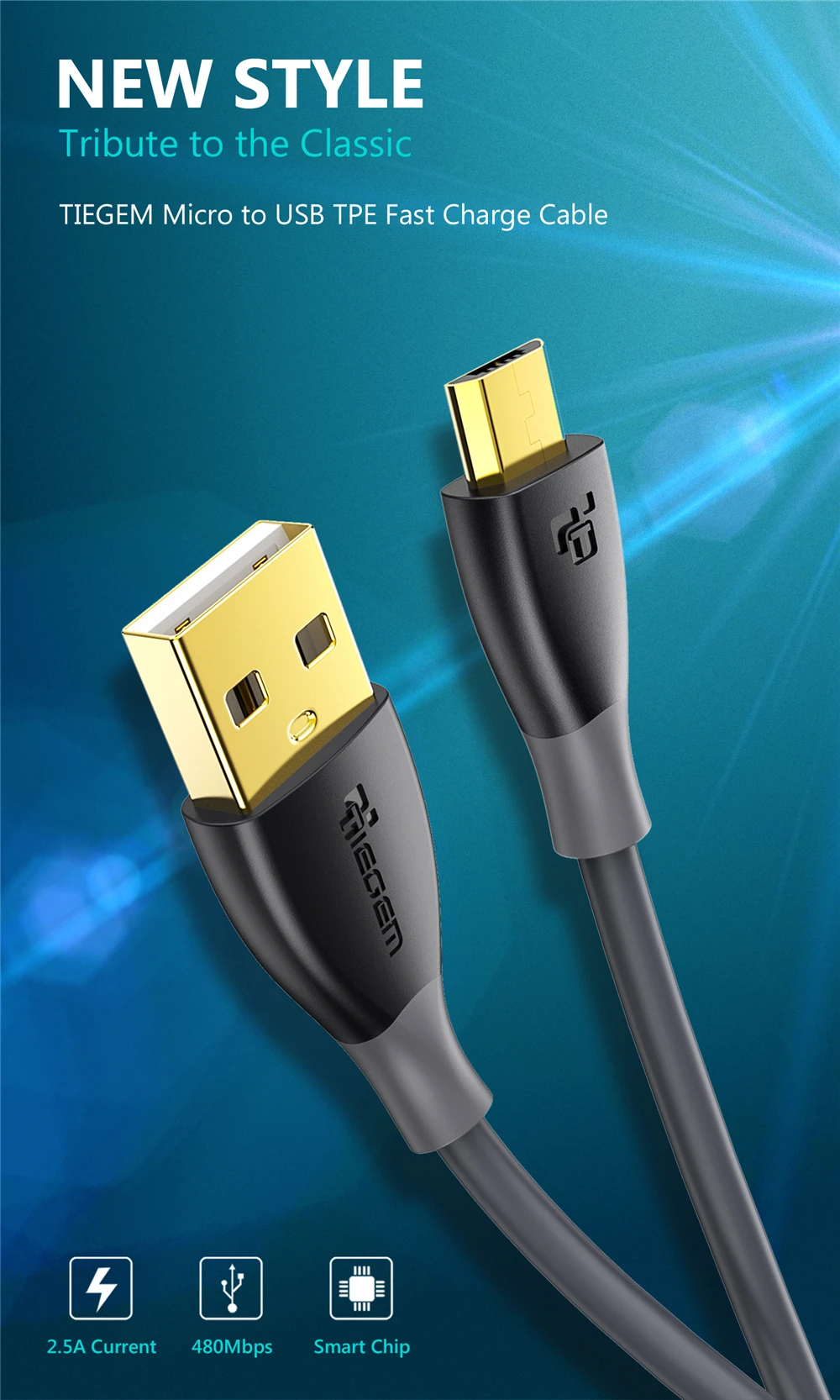 TIEGEM Micro USB кабель 1 м Быстрая зарядка USB кабель для передачи данных для samsung sony LG планшет Android usb зарядный шнур Microusb кабель для зарядки