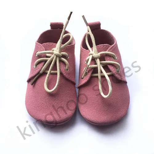 ; обувь из мягкой кожи; Мокасины на шнуровке для маленьких мальчиков и девочек; нескользящие Туфли-оксфорды для новорожденных - Цвет: Pink