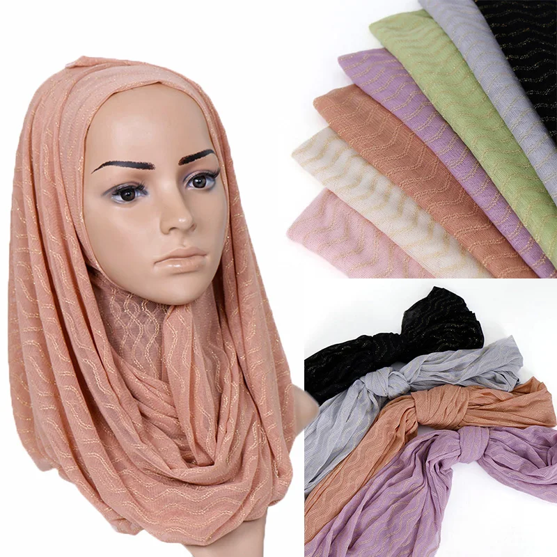 Сплошной цвет жатый хиджаб шарф плиссированные кешью платки с кружевом мусульманских плиссированные шарфы обертывания эластичный