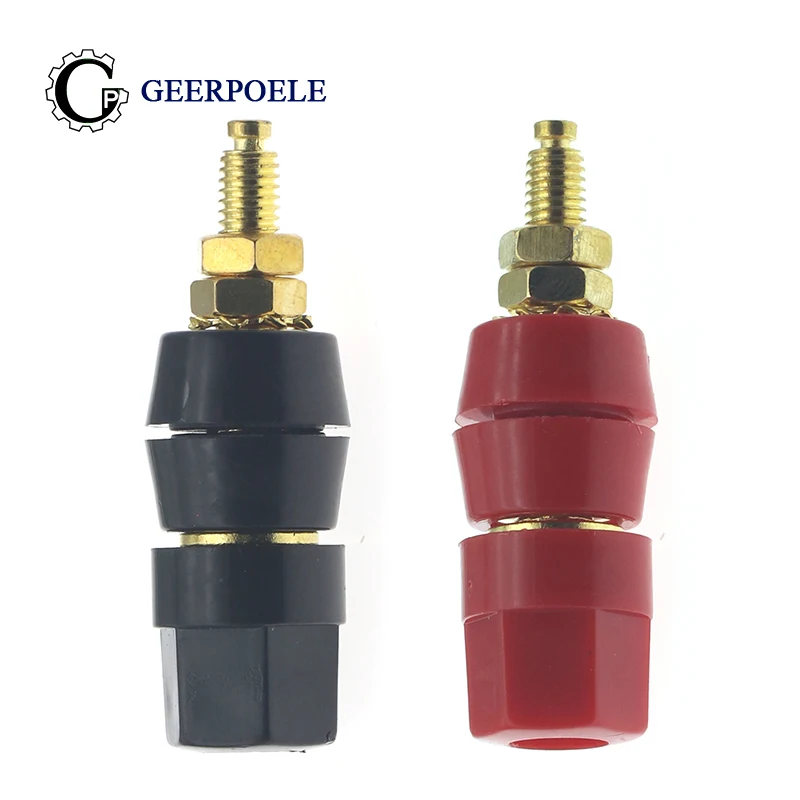 

1 Red+1 Black 4mm Single Banana Terminal Copper Gold Plating 20A Connectors Audio Plug Cold Pressure Solderless Electric DIY
