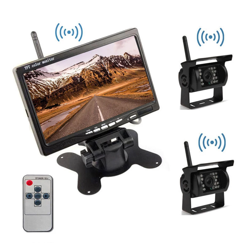 7/" Monitor RV Truck 2X Wireless IR Rear View Back up Camera Night Vision System