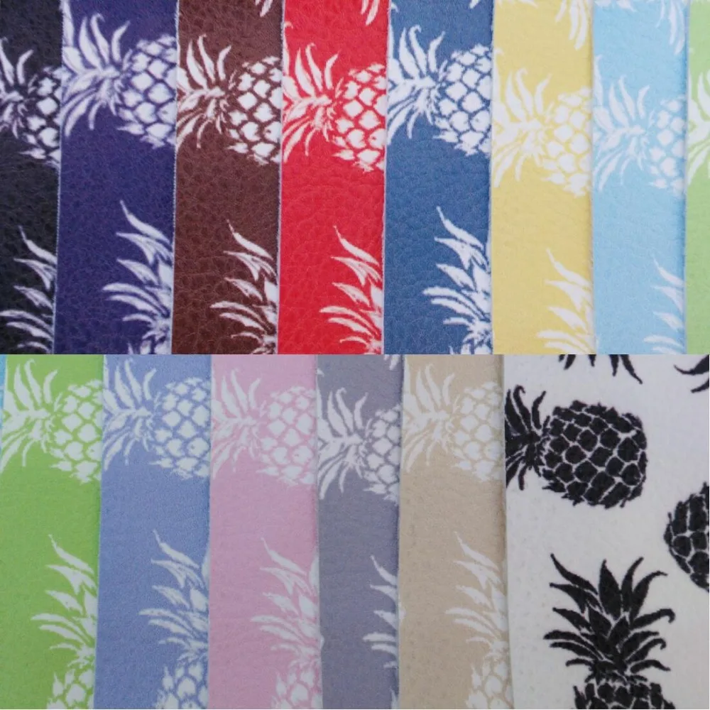 90x134cm Synthetic Leather Faux Leather Fabric Printed Pineapple PU Leather Glitter Fabric