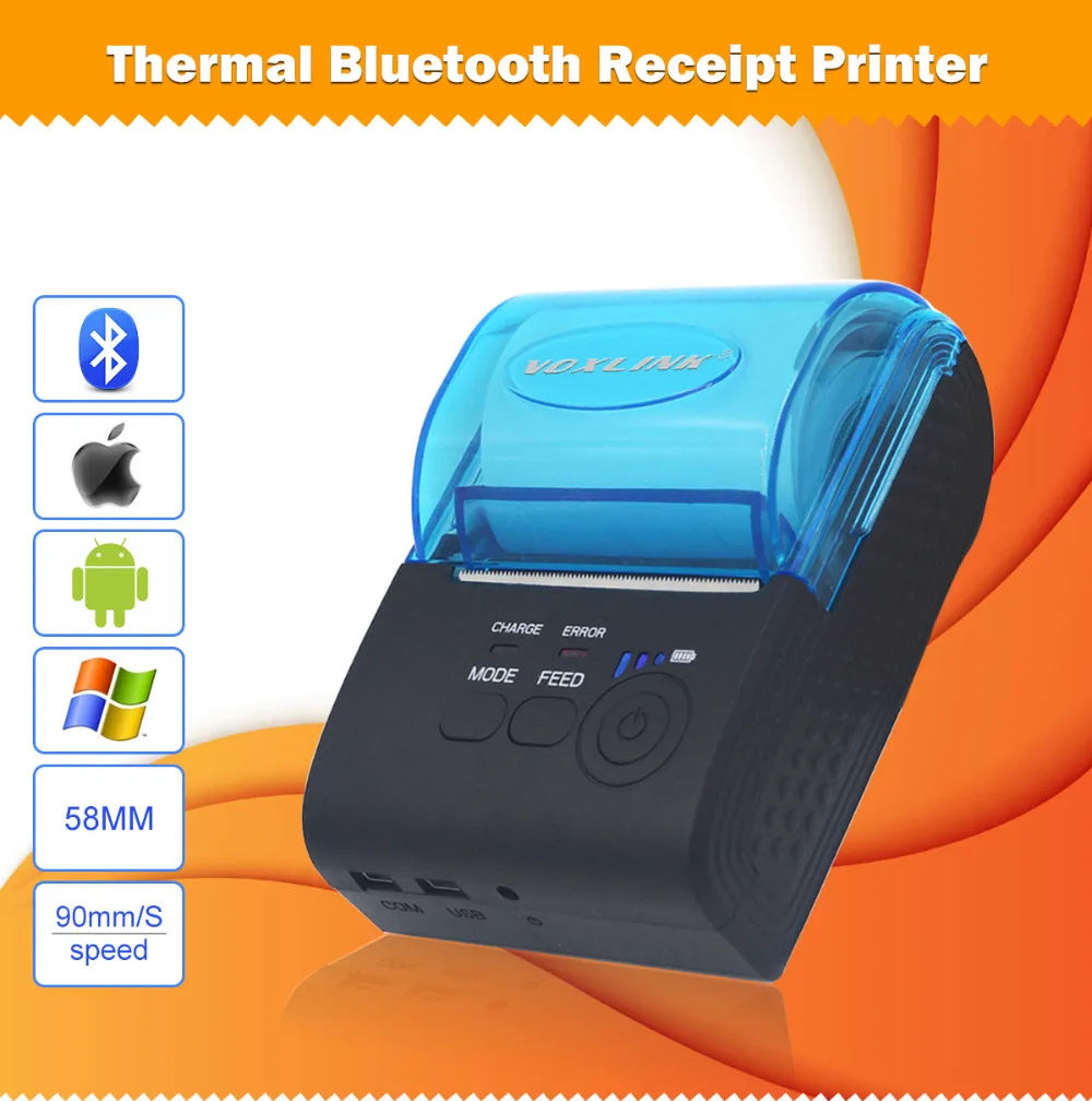 VOXLINK Mini Wireless 58mm Portable Bluetooth Thermal Receipt Printer