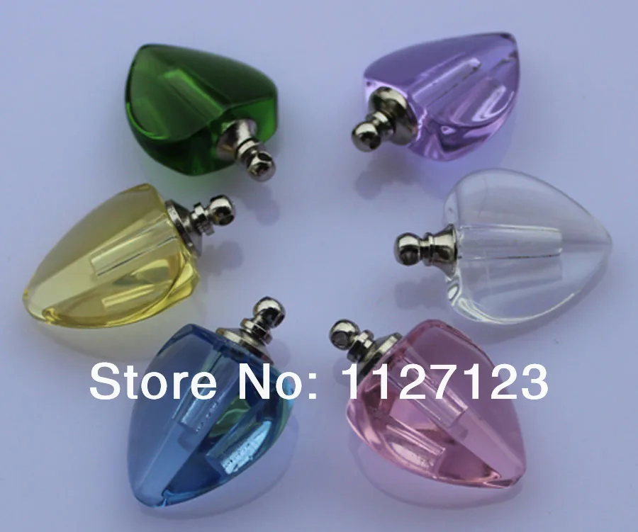 

Free shipping!!!50pcs/lot New!mixed color olyhedral flat heart Crystal Perfume & Aroma Oil Vial Pendants
