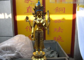 

USPS to USA S2894 Tibet Buddhism Folk Copper Bronze gild Four-armed Avalokitesvara Buddha Statue