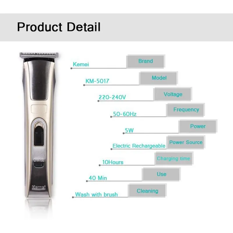 Kemei KM-5017, водонепроницаемая, высокая мощность, перезаряжаемая машинка для стрижки волос, электрическая машинка для стрижки волос для детей, триммер для волос, бесшумная Парикмахерская