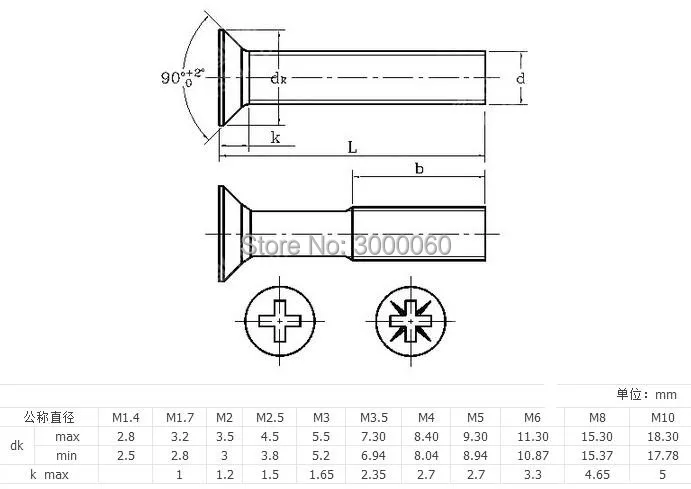 Cross recessed countersunk head screws