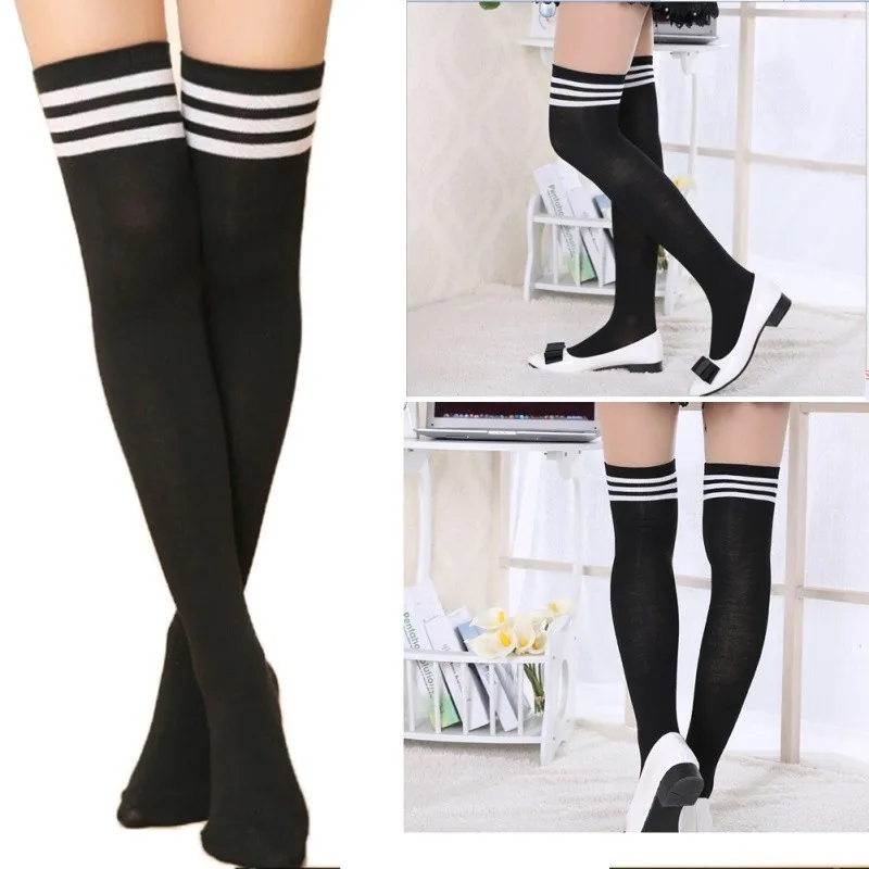 Популярные сексуальные хлопковые носки до бедра, женские полосатые носки выше колена, женские носки