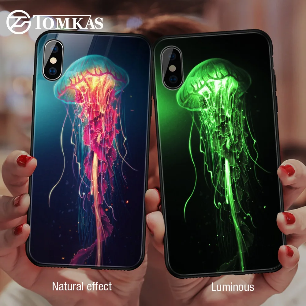 TOMKAS светящийся стеклянный чехол с животными для iPhone X XS MAX XS роскошный силиконовый чехол для телефона для iPhone 7 8 Plus Чехлы для iPhone 6 S 6 S